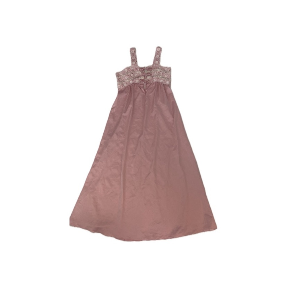 Pink Slip Dress with Floral Lace & Bow Details